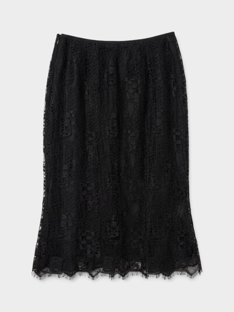 Black Floral Lace Midi Mermaid Skirt