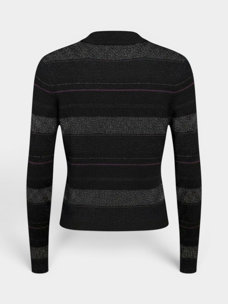 Striped Mock Neck Knit Sweater