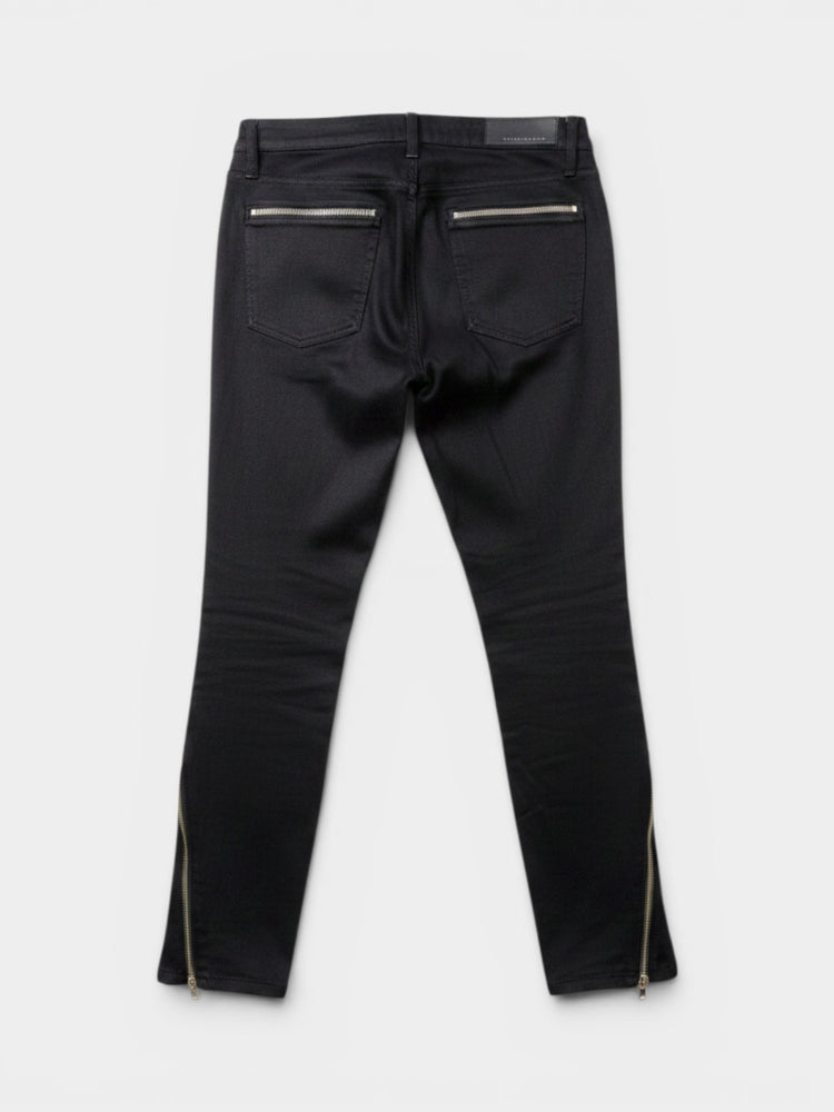 Black Wax Coated Skinny Jeans with Zip Detail