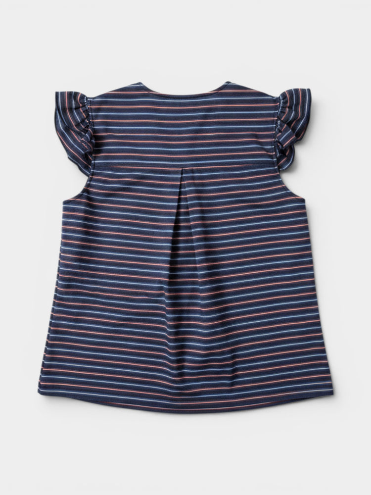 Navy Striped Ruffle Blouse