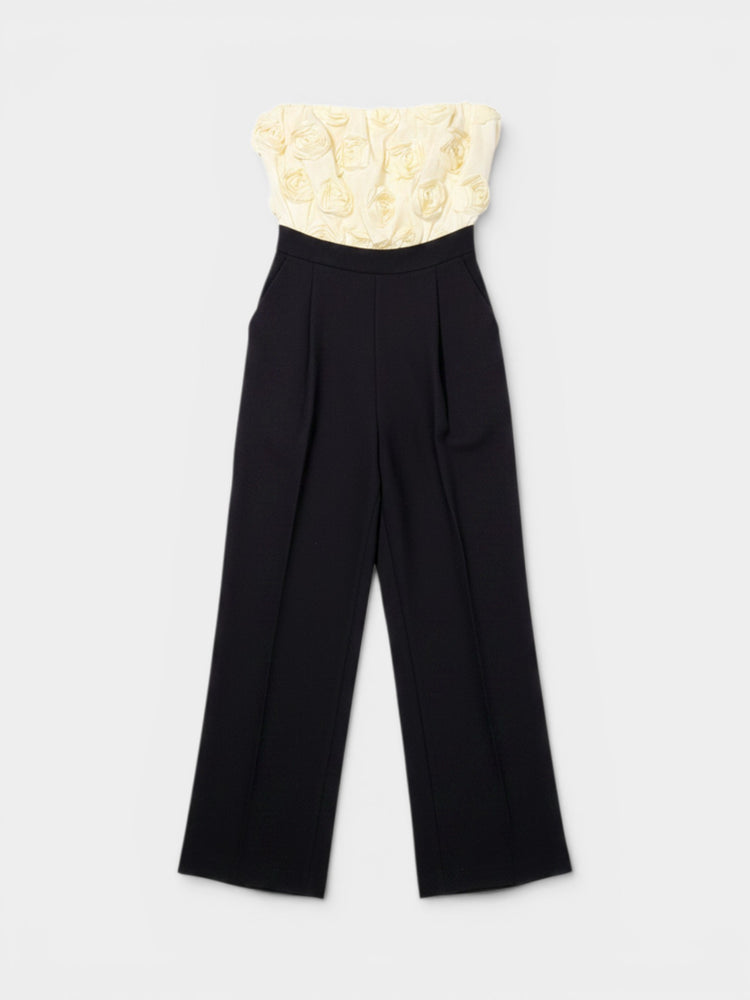 Black & Ivory Strapless Wide-Leg Jumpsuit