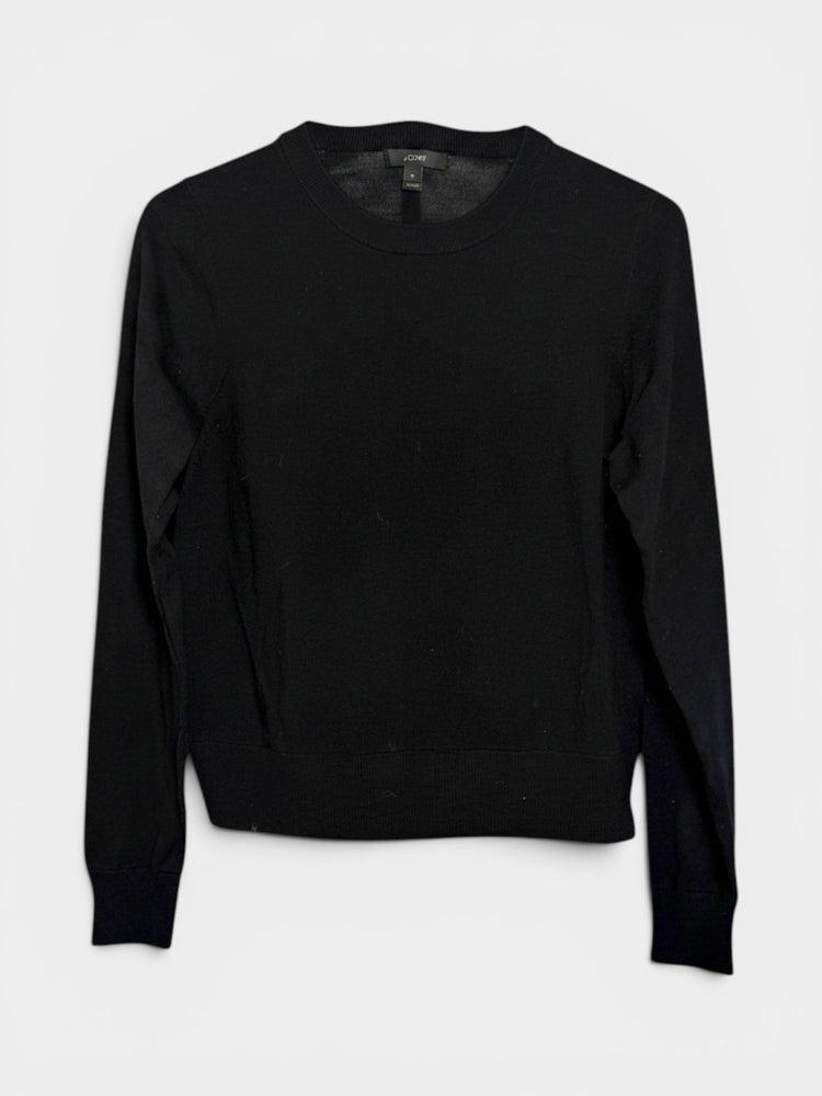 Black Fine Knit Crewneck Pullover Sweater