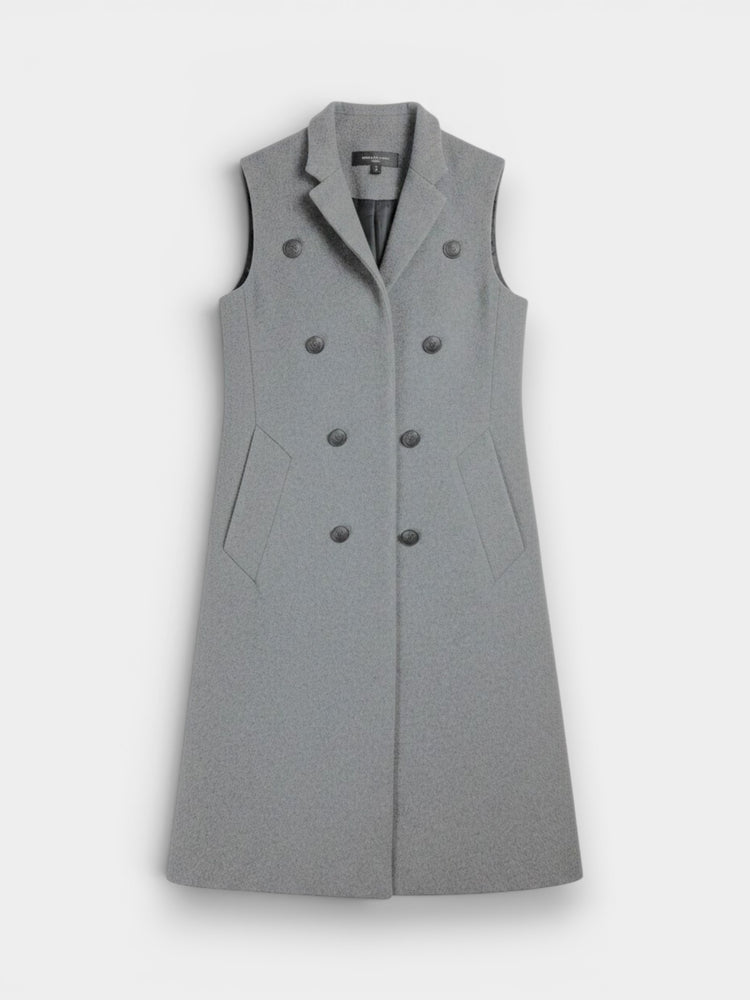 Gray Wool Double-Breasted Longline Vest