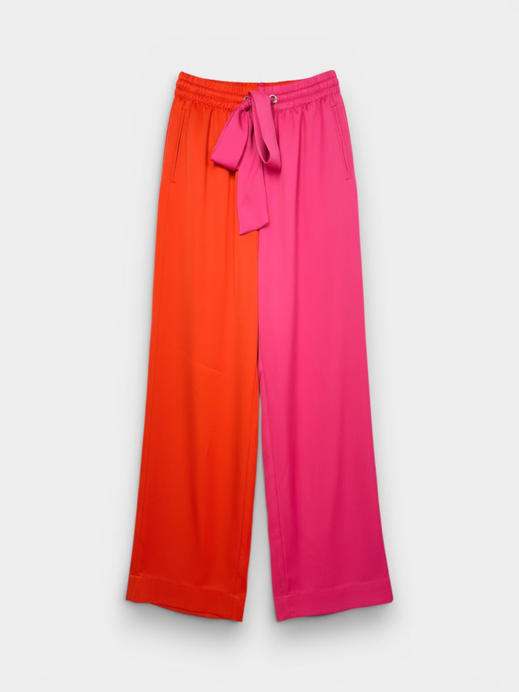 Red Pink Color-Block Wide-Leg Trousers
