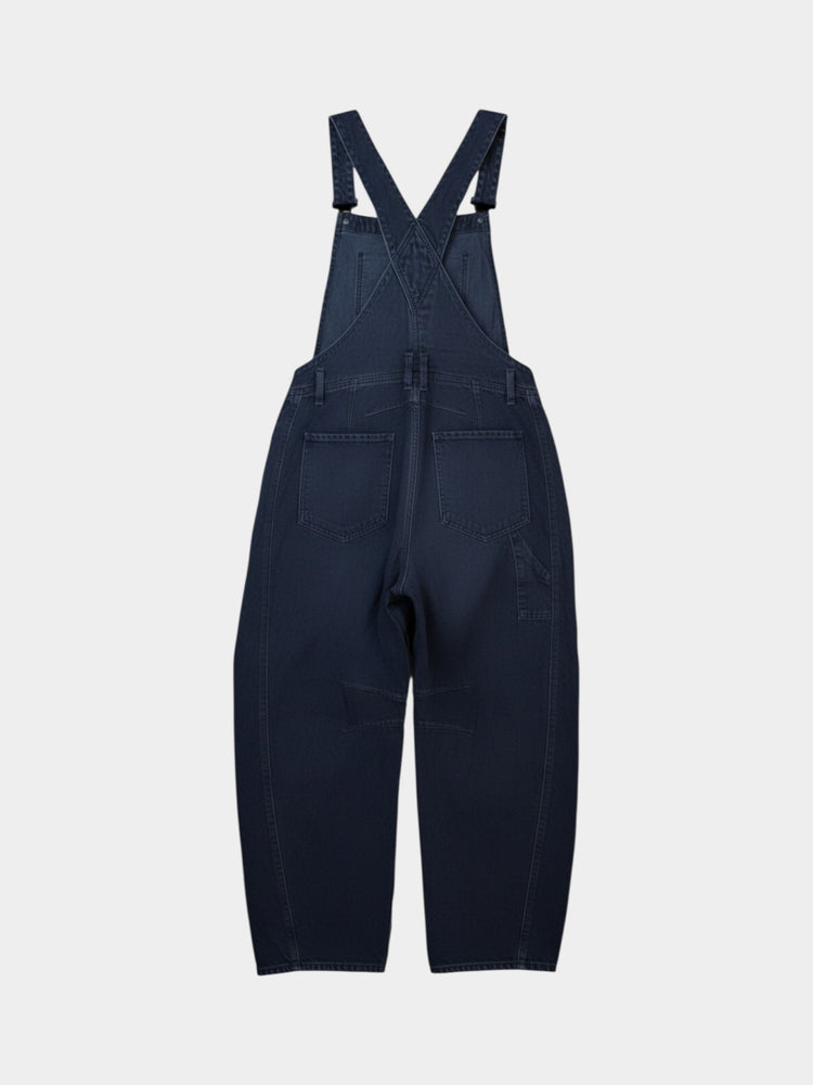Black Denim Barrel-Leg Overalls