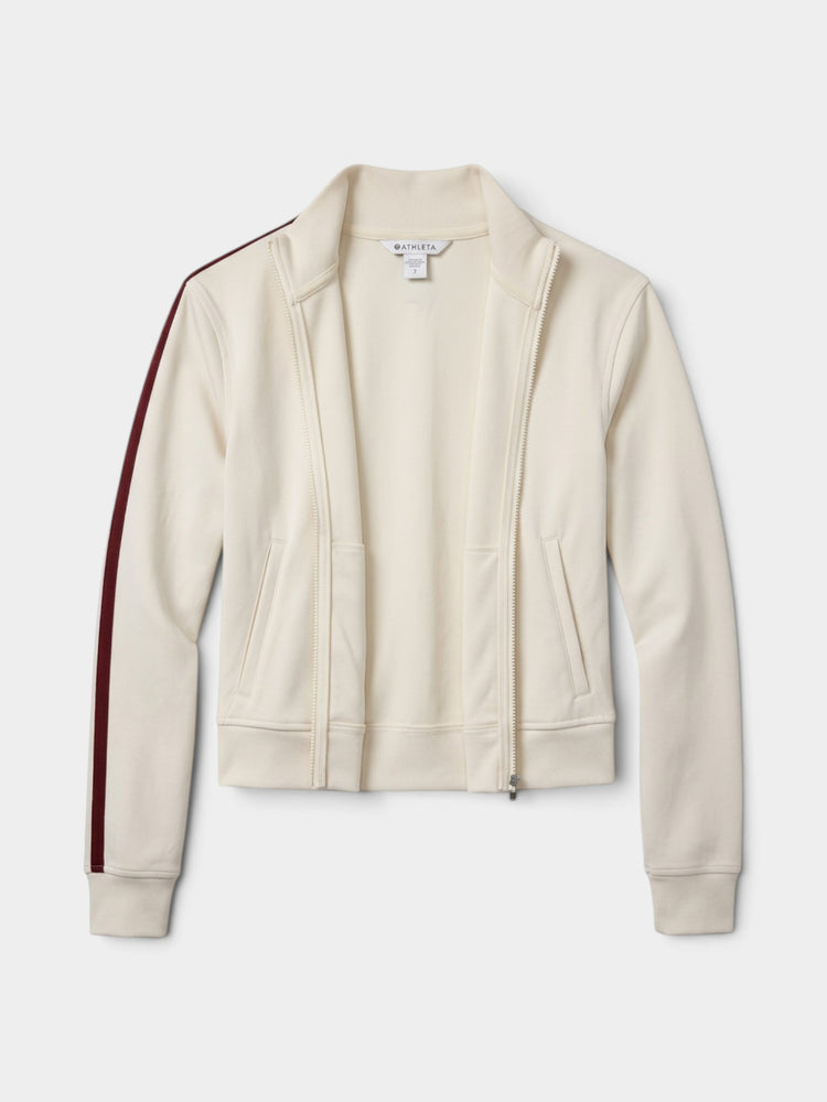 Ivory Track Jacket with Burgundy Side Stripes