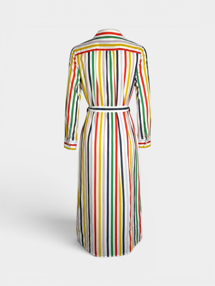 Multicolor Striped Cotton Midi Shirt Dress with Belt