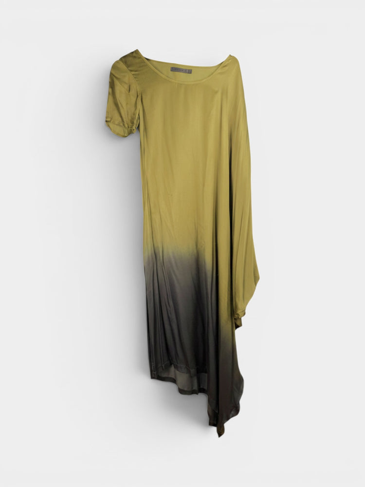 Olive Green Ombre Asymmetric Draped Maxi Dress