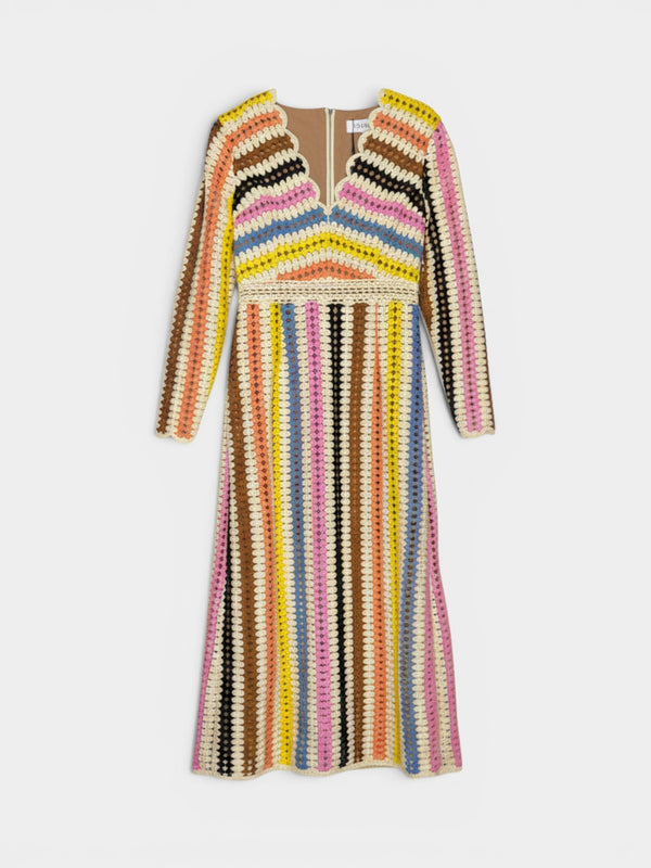 Multicolor Striped Crochet Maxi Dress