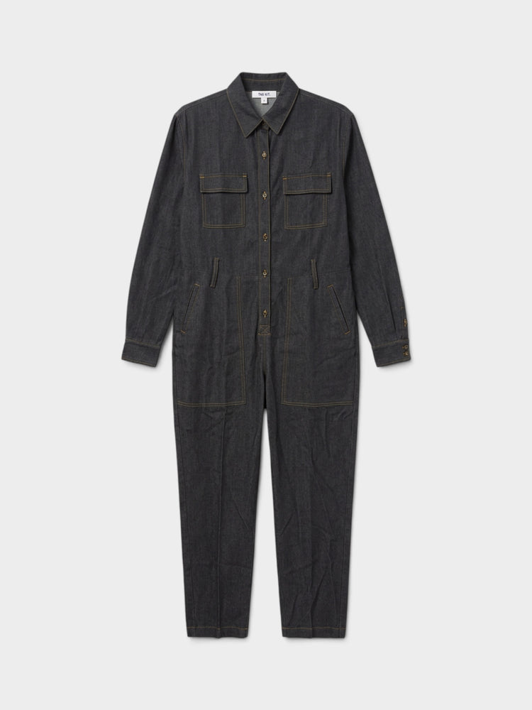 Dark Denim Long-Sleeve Boilersuit Jumpsuit