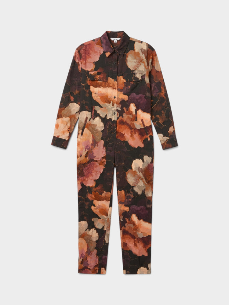 Floral Print Long-Sleeve Utility Jumpsuit