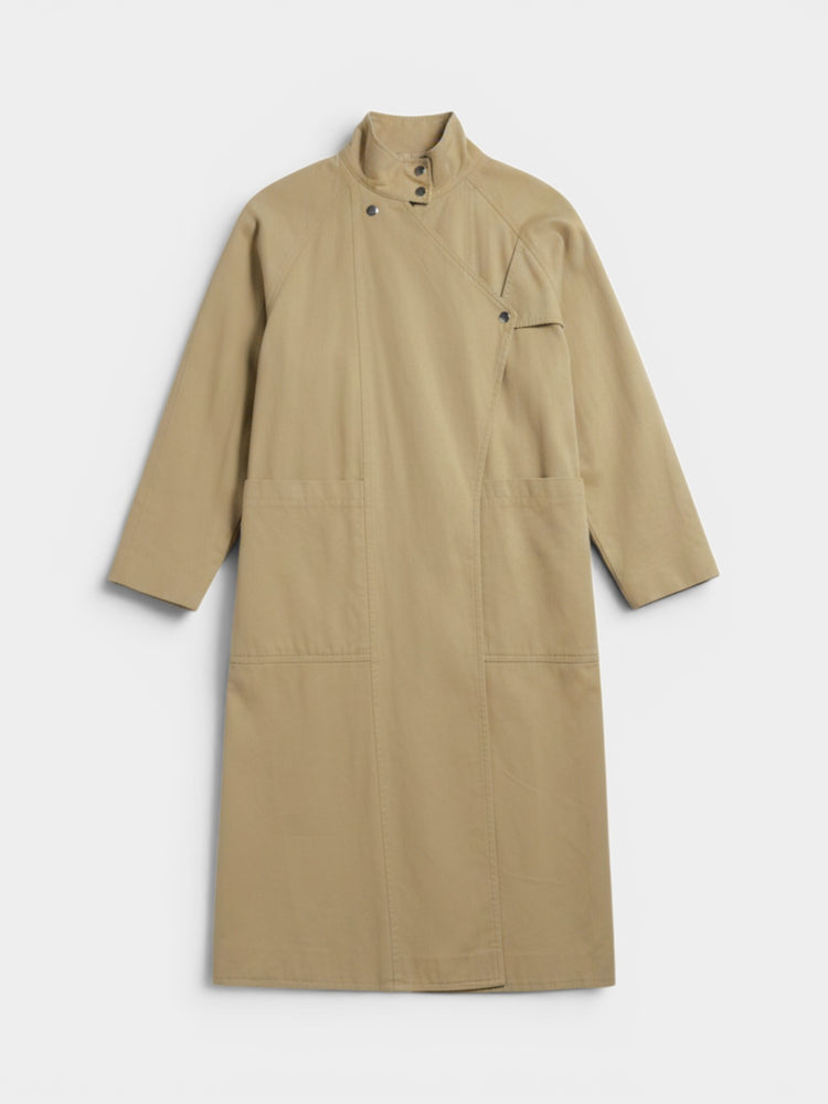 Khaki Cotton Long Trench Coat