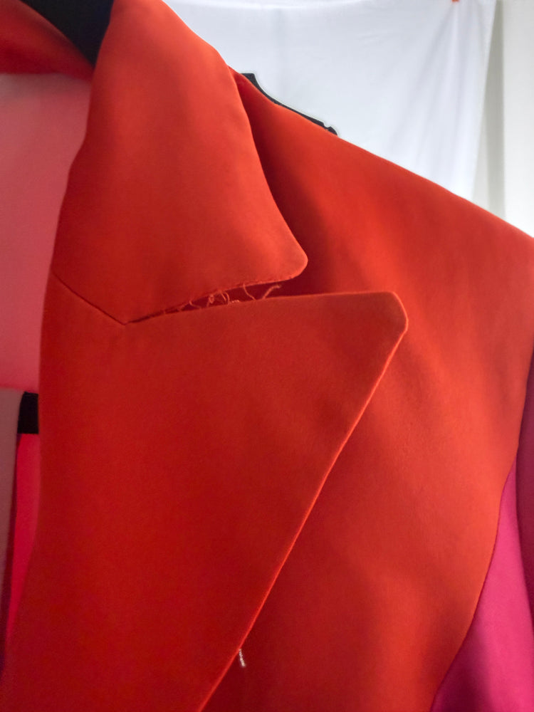Orange Pink Color Block Belted Blazer Jacket