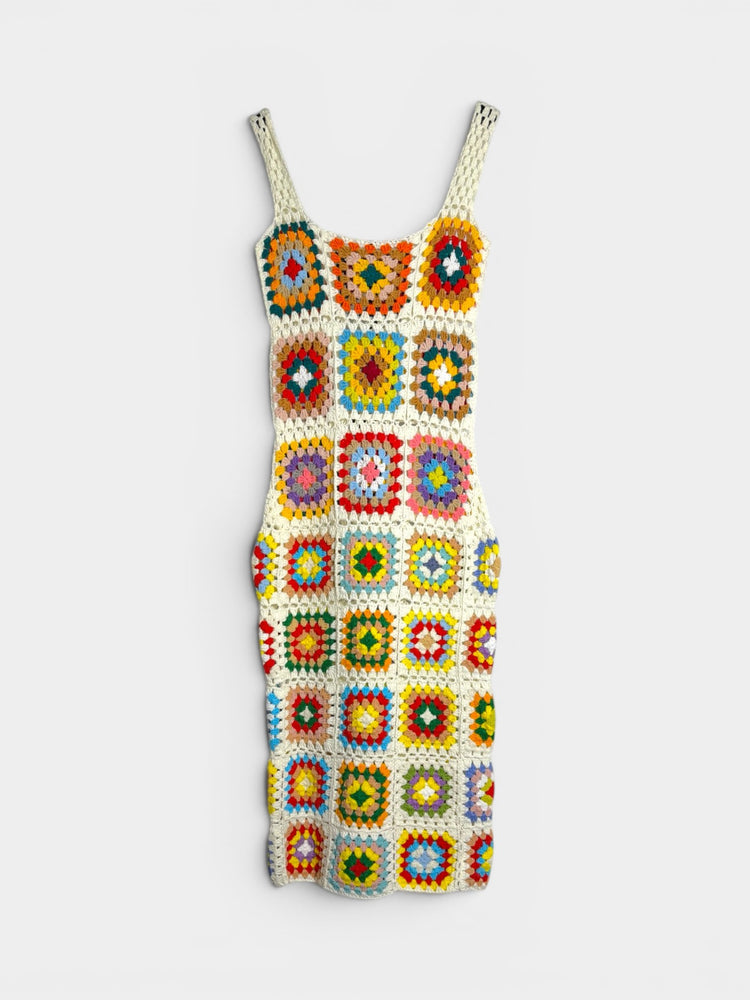 Multicolor Square Crochet Midi Dress