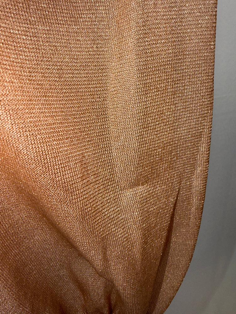 Rust Orange Ribbed Knit Sheer Sleeve Sweater