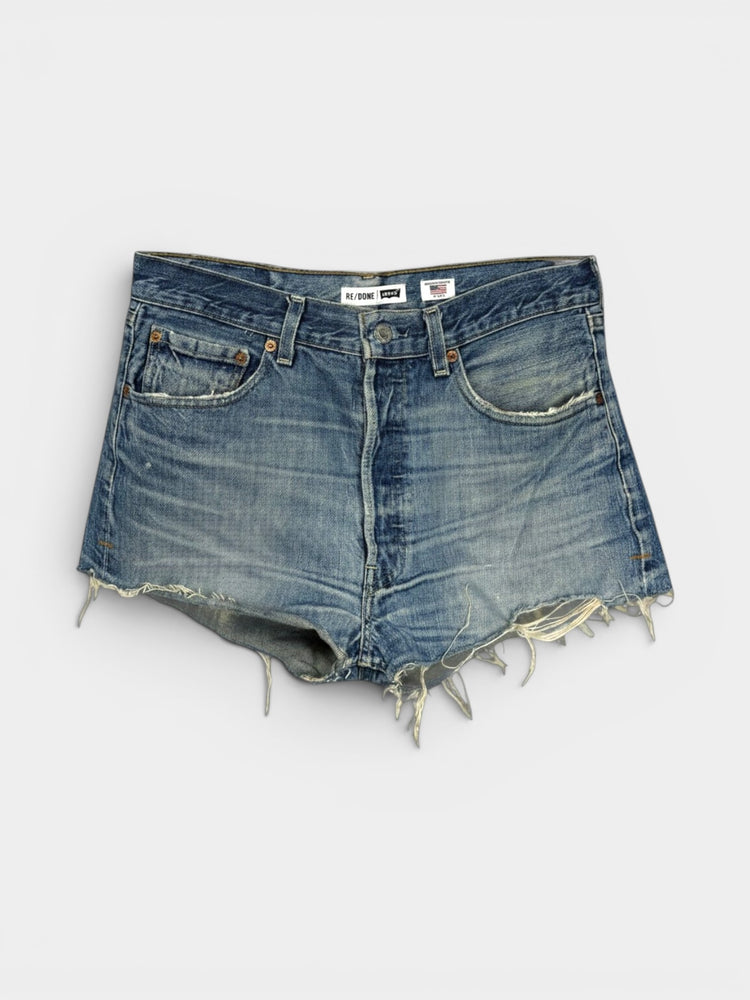 Medium Wash Distressed Denim Cut-Off Shorts