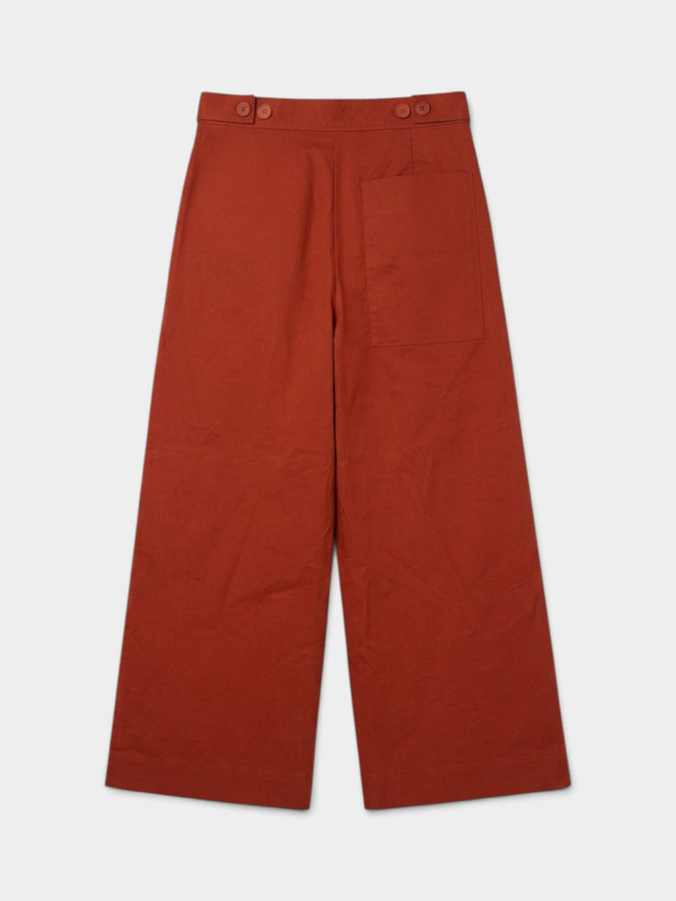 Red Wide-Leg High-Waist Cotton Trousers