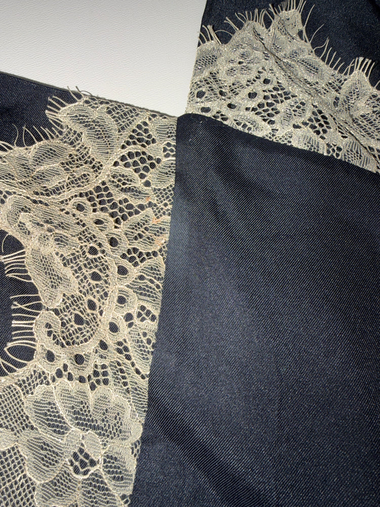 Black Silk Lace Trim Slip Midi Dress