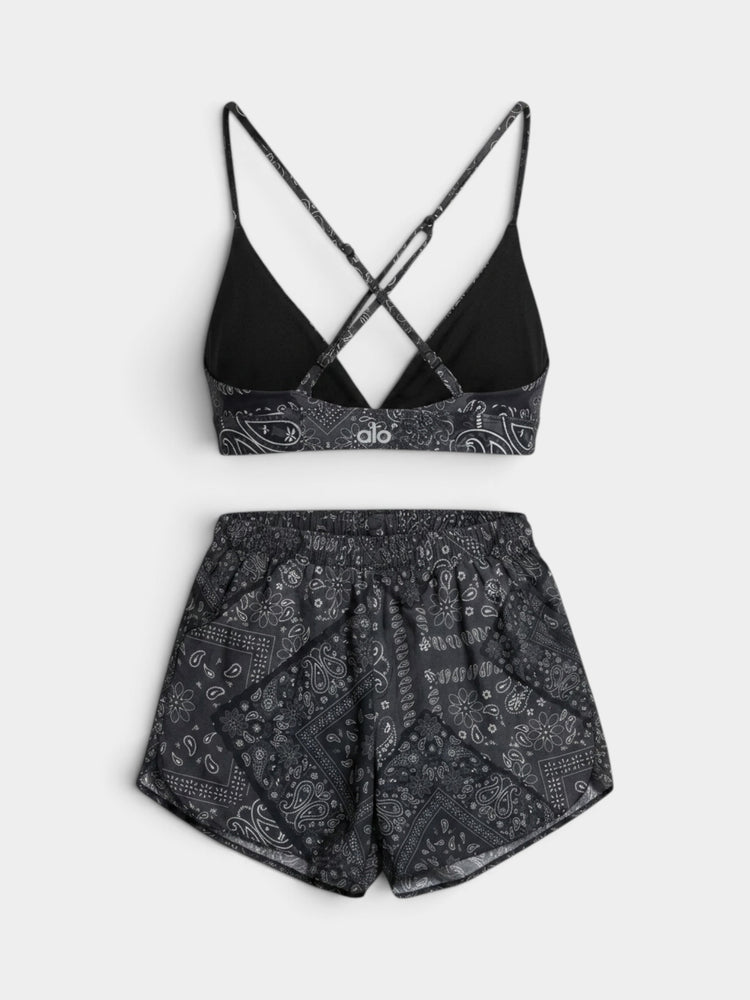 Black Bandana Paisley Print Bralette & Shorts Matching Set