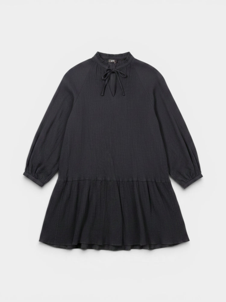 Black Mini Dress with Tie Neck and Drop Waist