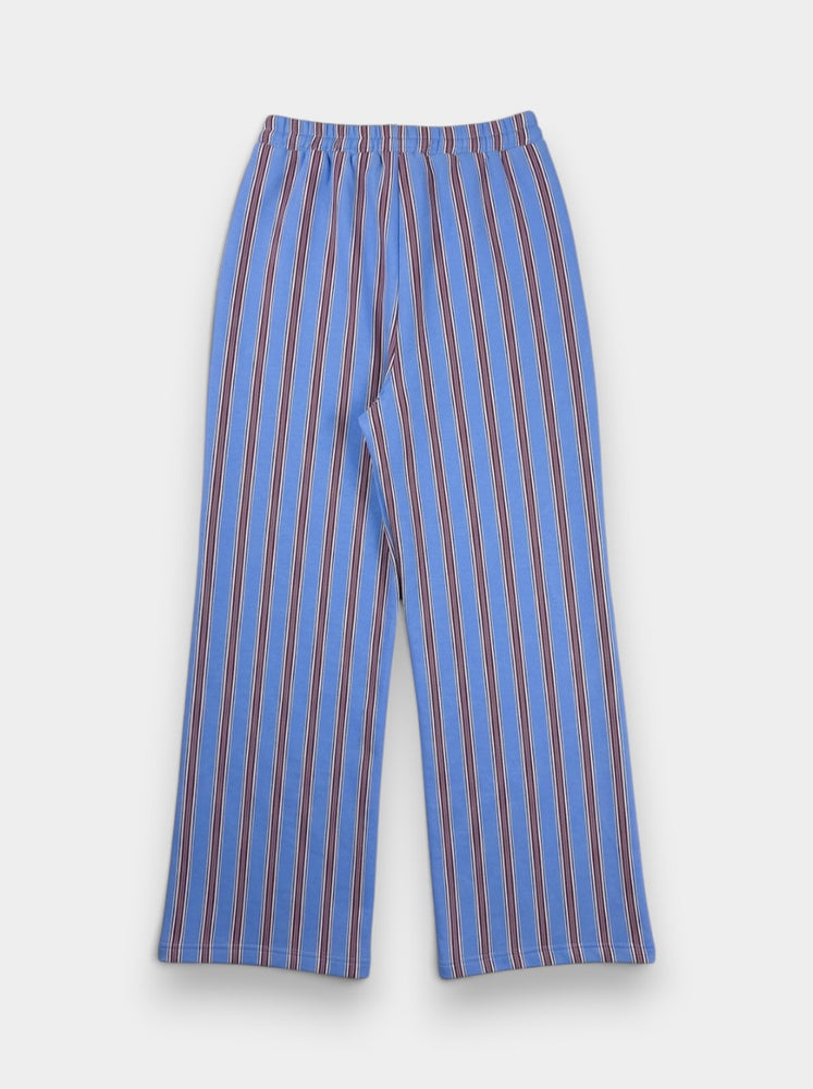 Blue Striped Wide-Leg Drawstring Trousers