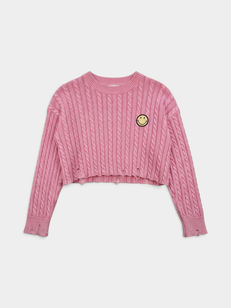 Pink Cable Knit Cropped Sweater