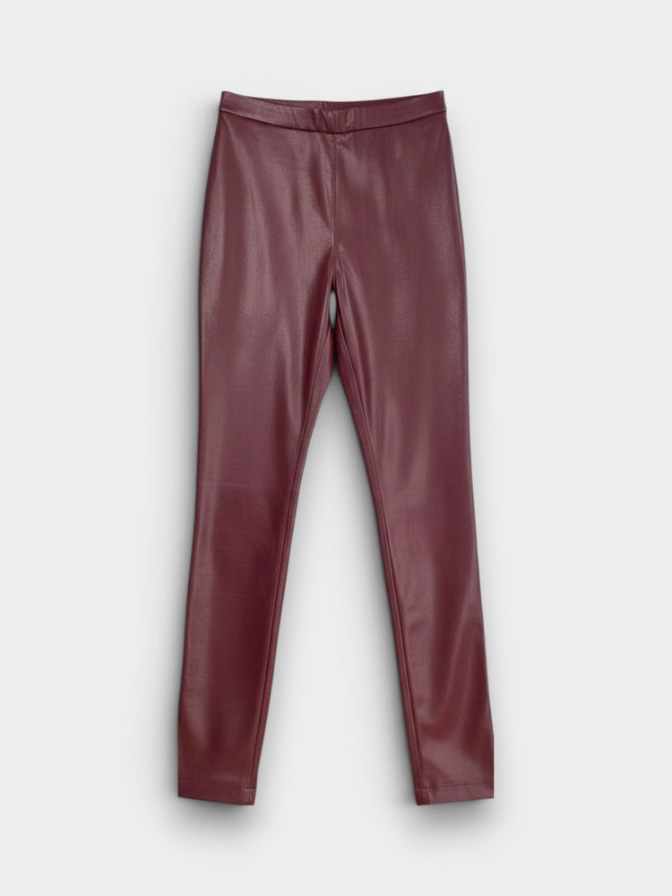 Burgundy Faux Leather Slim Legging Pants