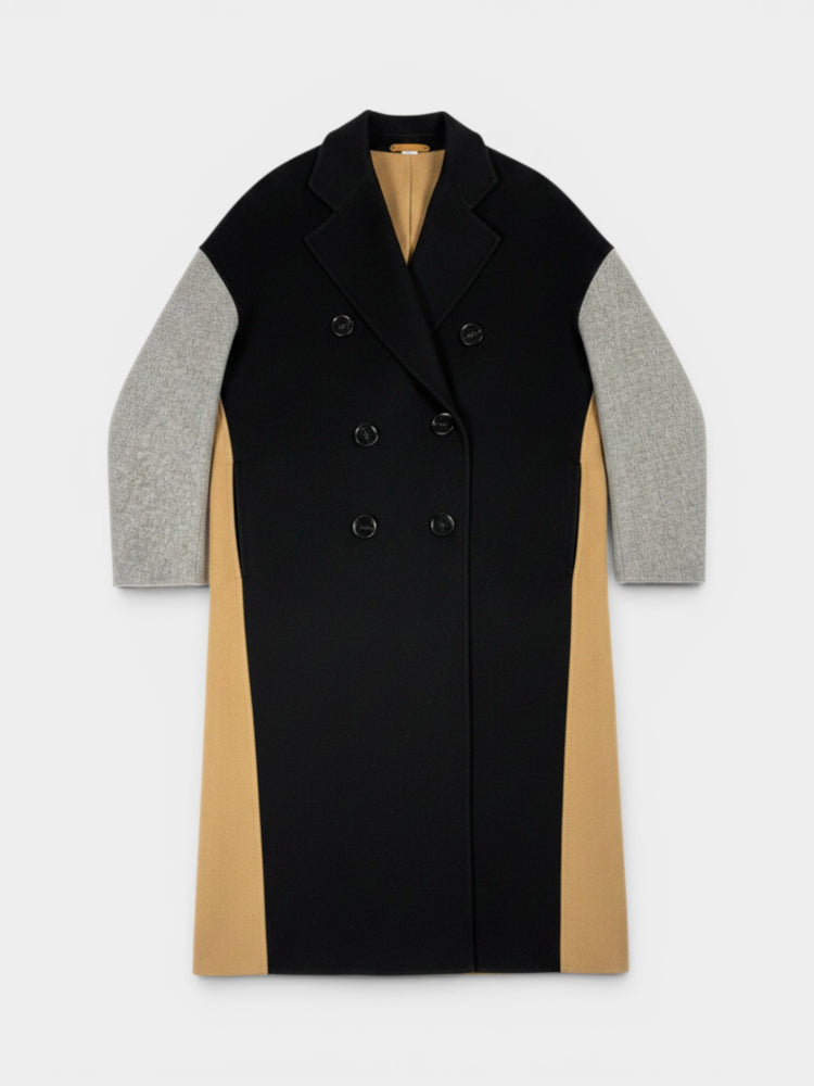 Colour-block Double-breasted Wool-blend Coat