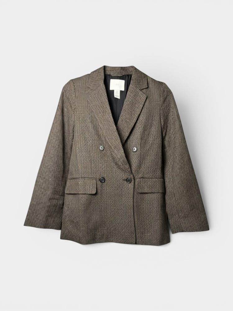 Brown Houndstooth Double-Breasted Blazer