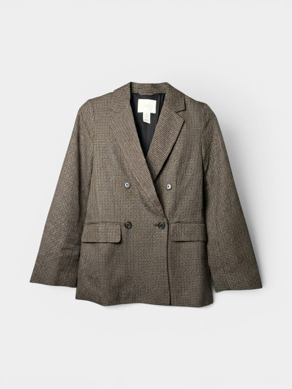 Brown Houndstooth Double-Breasted Blazer
