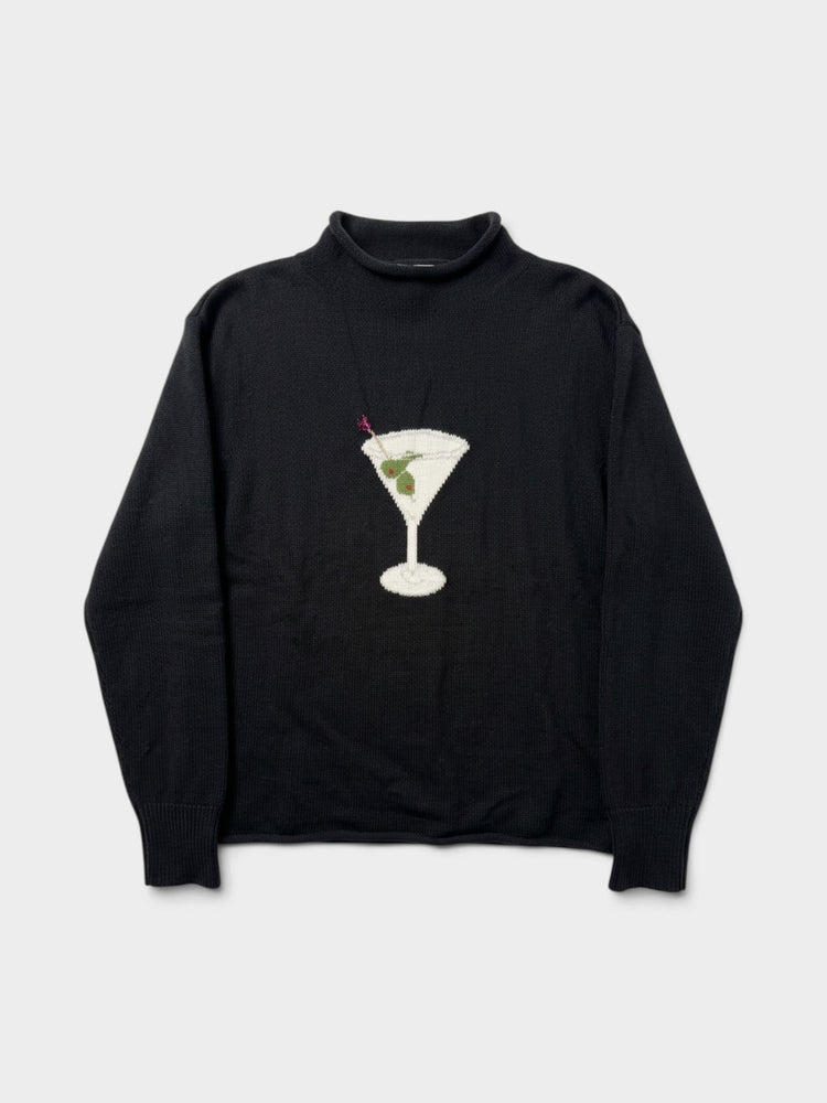 Black Martini Intarsia Mock Neck Knit Sweater