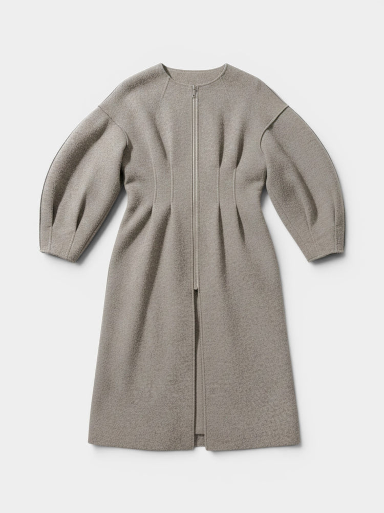 Gray Wool Blend Balloon Sleeve Long Coat