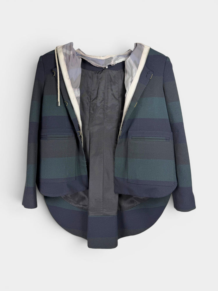 Navy Green Stripe Dickey Hoodie Jacket