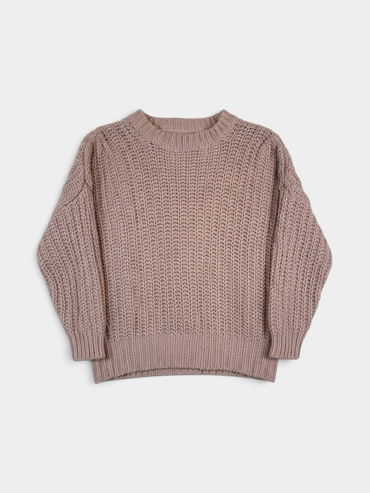 Mauve Pink Chunky Cotton Knit Oversized Pullover Sweater