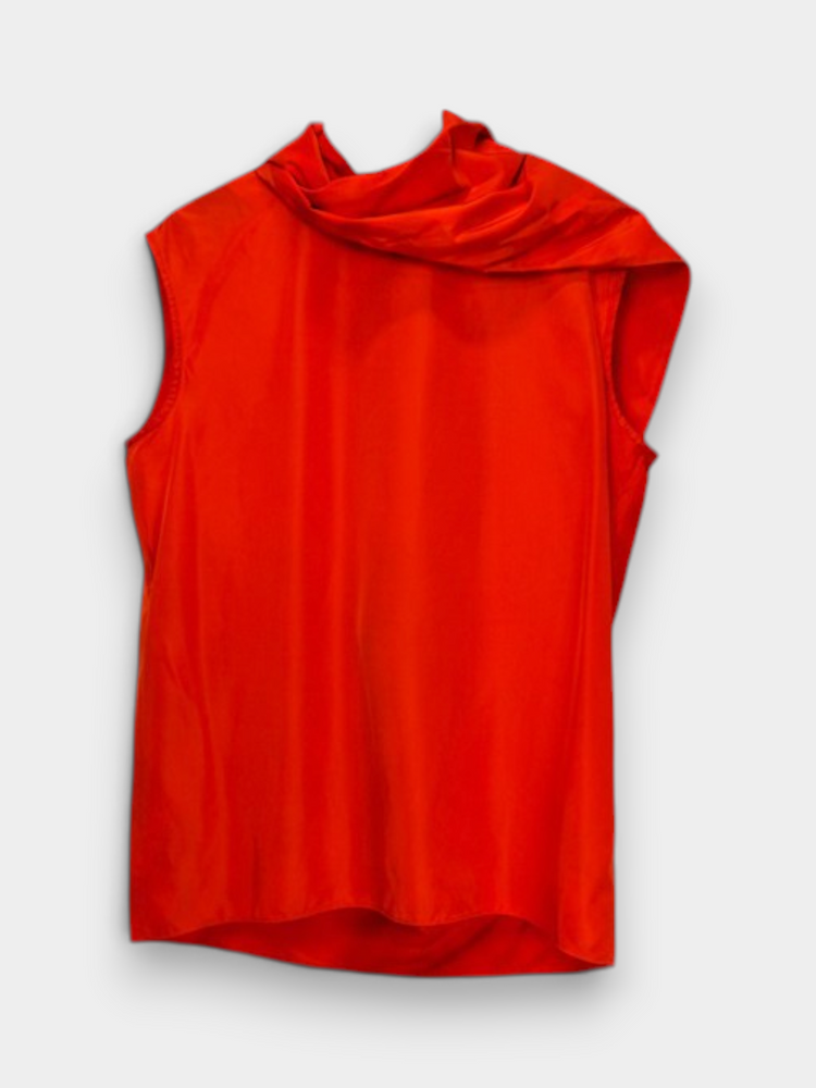 Red Sleeveless Blouse with matching Handkerchief Scarf