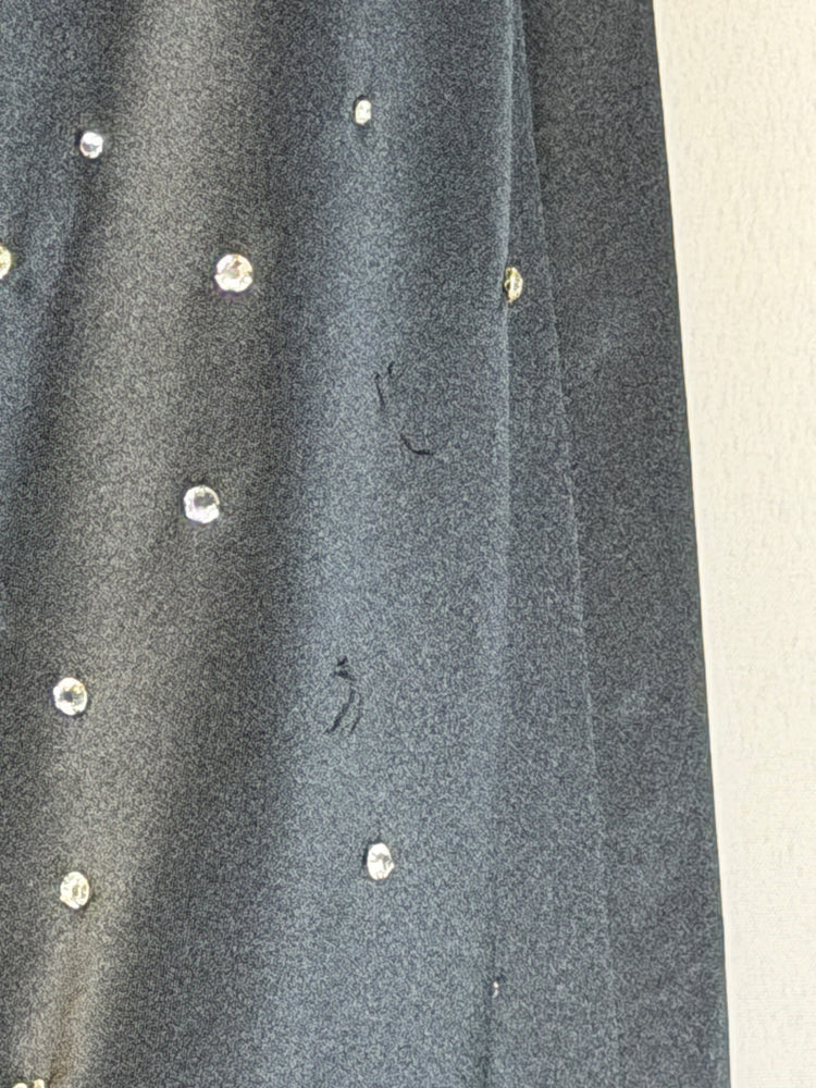 Black Silk Crystal Embellished Bow Midi Dress