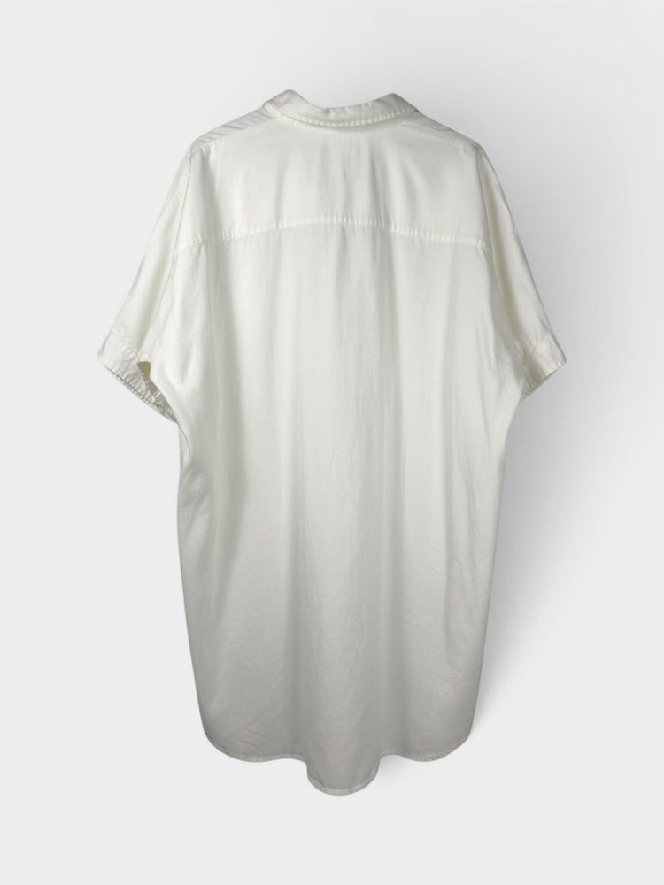 White Cotton Oversized Boxy Button-Up Shirt Dress