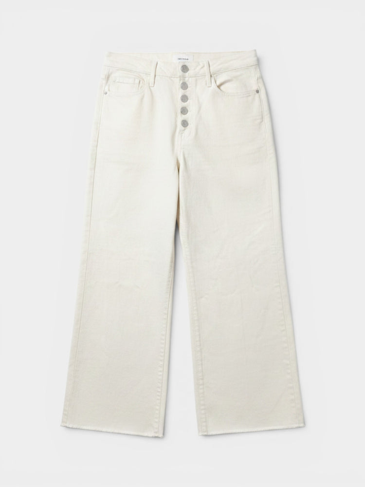 Ivory Wide-Leg High-Rise Button-Fly Denim Jeans