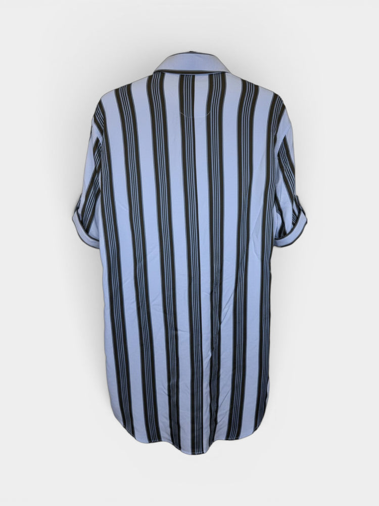 Blue Striped Midi Shirt Dress