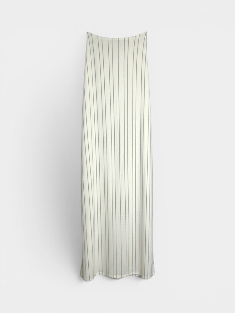 Ivory Gray Pinstripe Strapless Midi Dress
