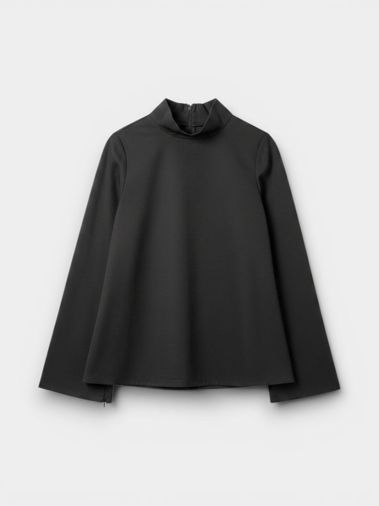 Black Mock-Neck Long Sleeve Flared Top