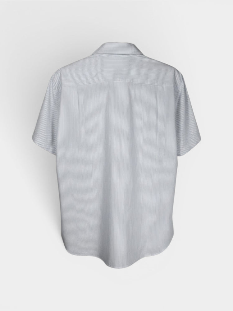 Light Blue Pinstripe Hi-Low Short Sleeve Button-Down Shirt