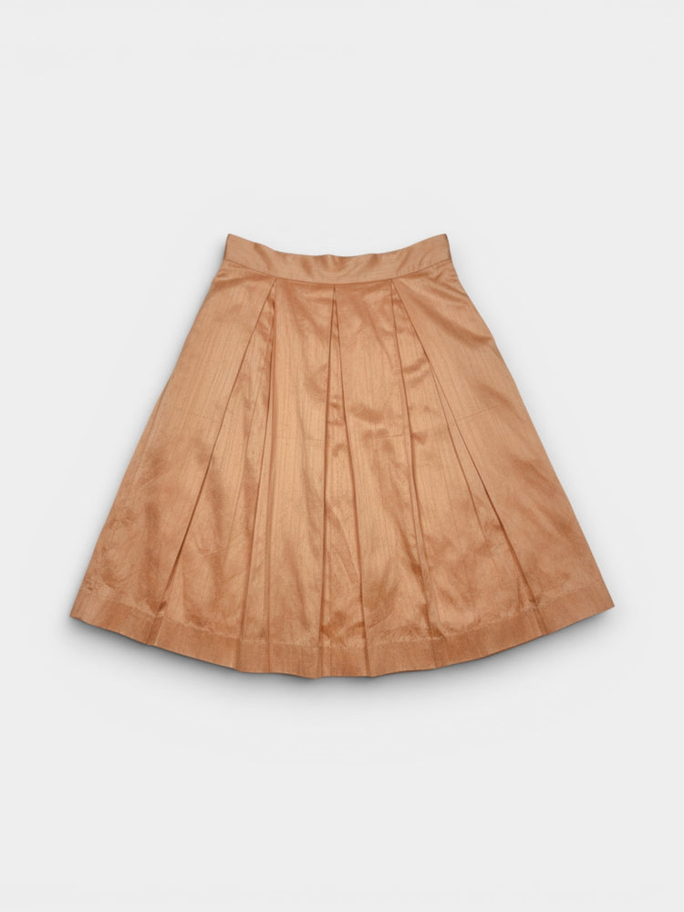 Peach Rose Gold Iridescent Pleated Midi A-Line Skirt