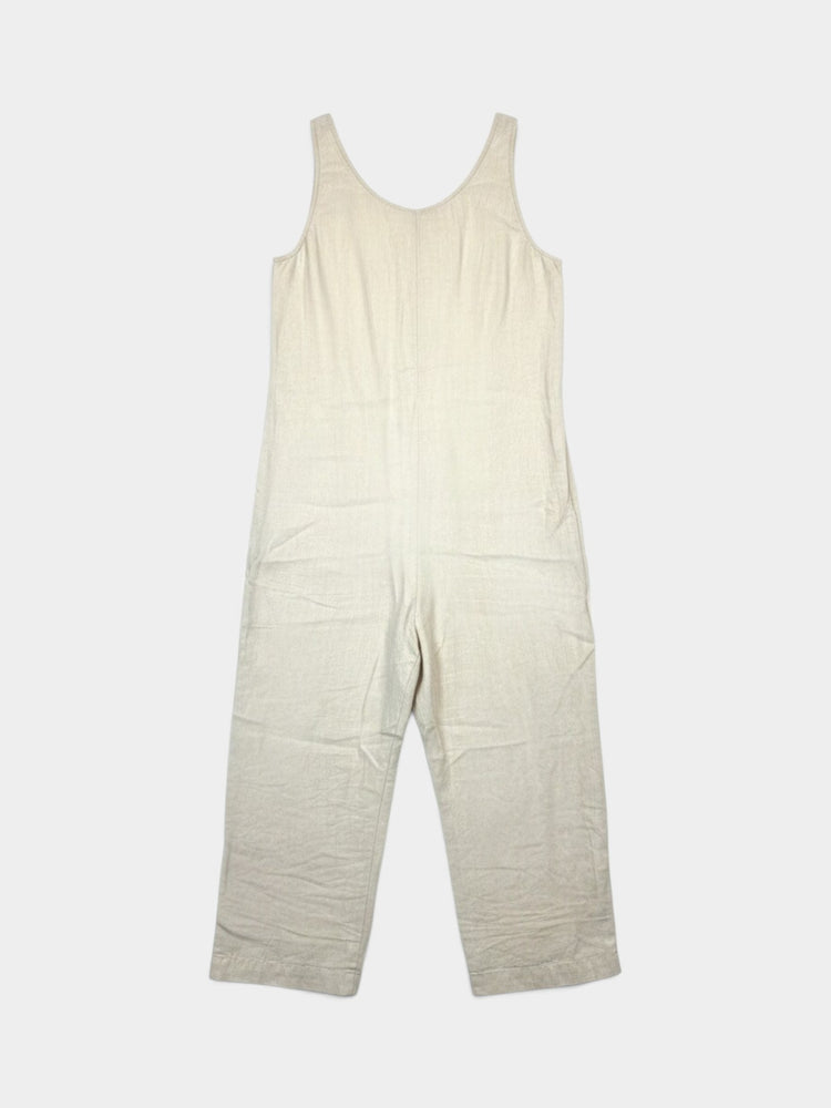 Natural Linen Scoop-Neck Wide-Leg Jumpsuit