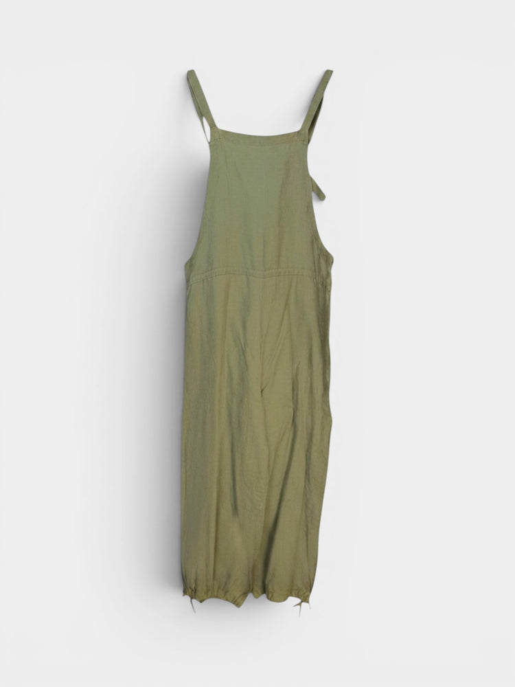 Olive Linen Blend Relaxed Fit Overall Jumpsuit