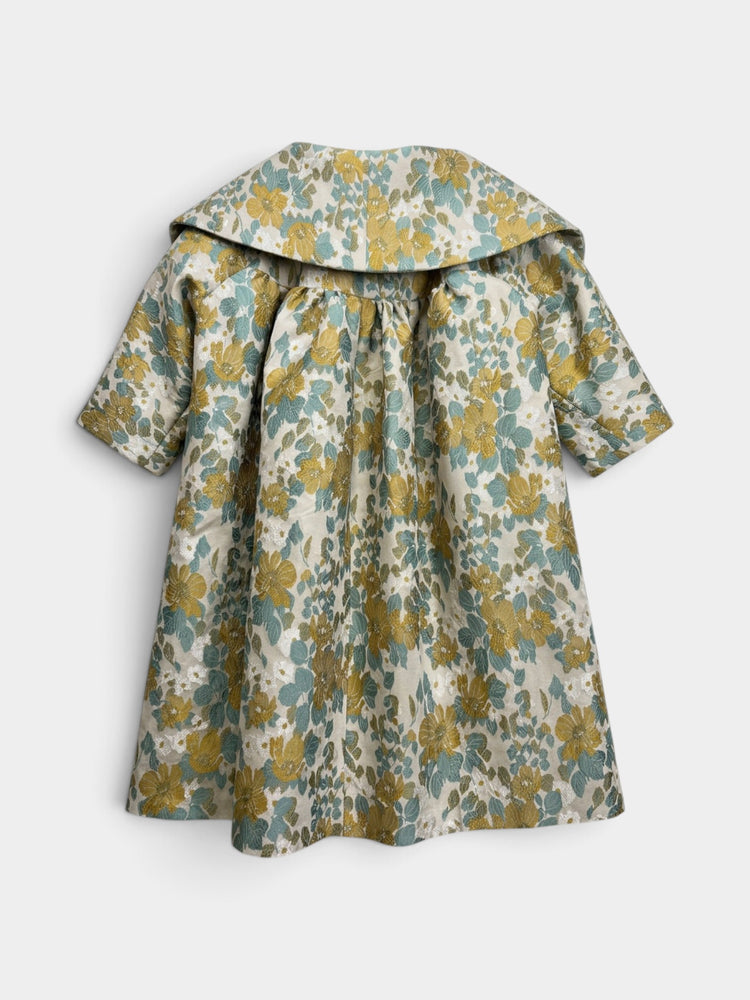 Floral A-Line Coat with Oversized Collar