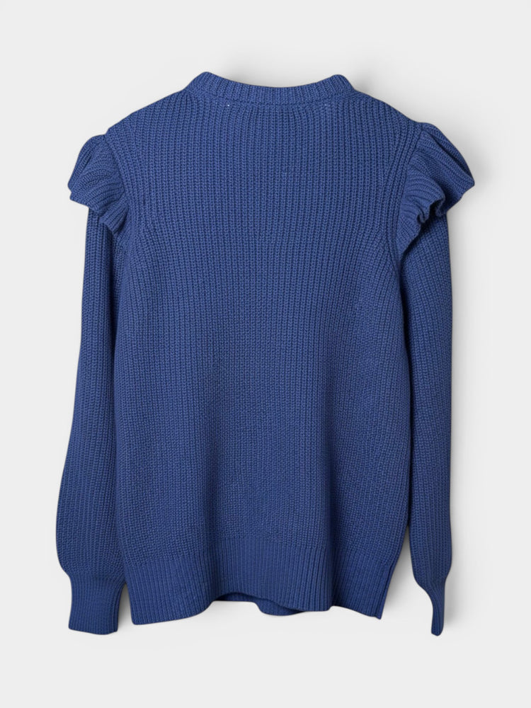 Cobalt Blue Chunky Knit Ruffle Shoulder Sweater