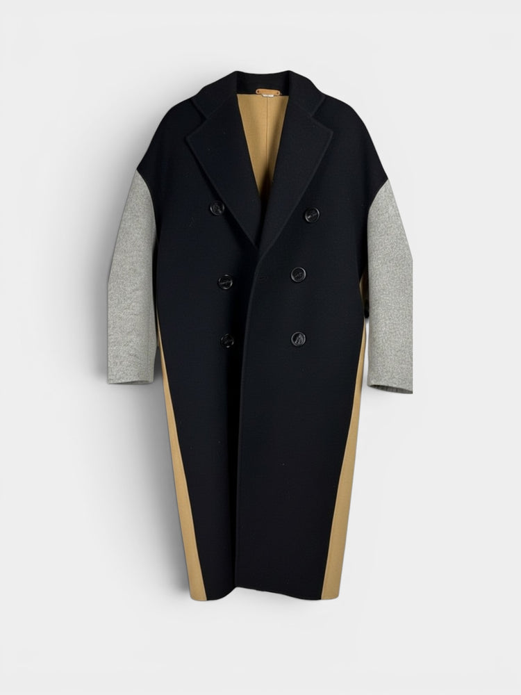 Colour-block Double-breasted Wool-blend Coat