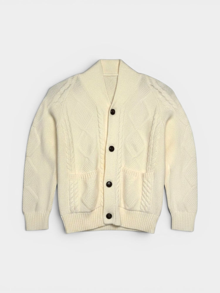 Ivory Cable Knit Shawl Collar Cardigan