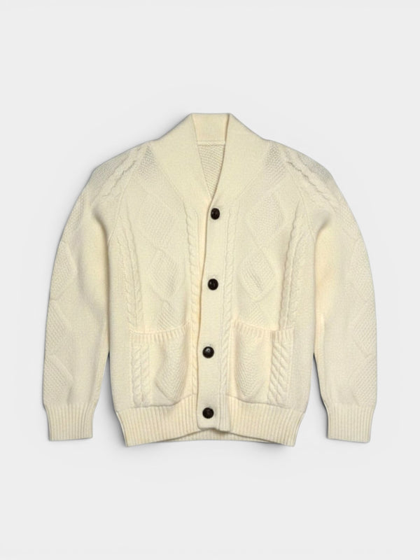 Ivory Cable Knit Shawl Collar Cardigan